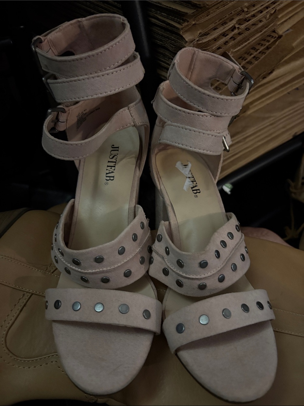 JustFab Blush Pink Studded Triple-Strap Heels